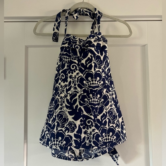 Trina Turk Blue and White Blouse Hawaiian Top - Picture 3 of 3